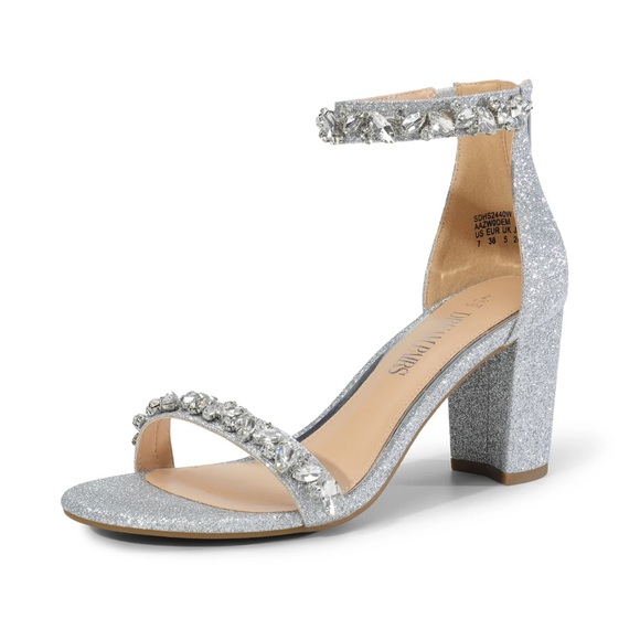 NWOT DREAM PAIRS Women's Low Chunk Heel Pump Silver Sparkling Sandals Size 8.5 - Picture 3 of 8